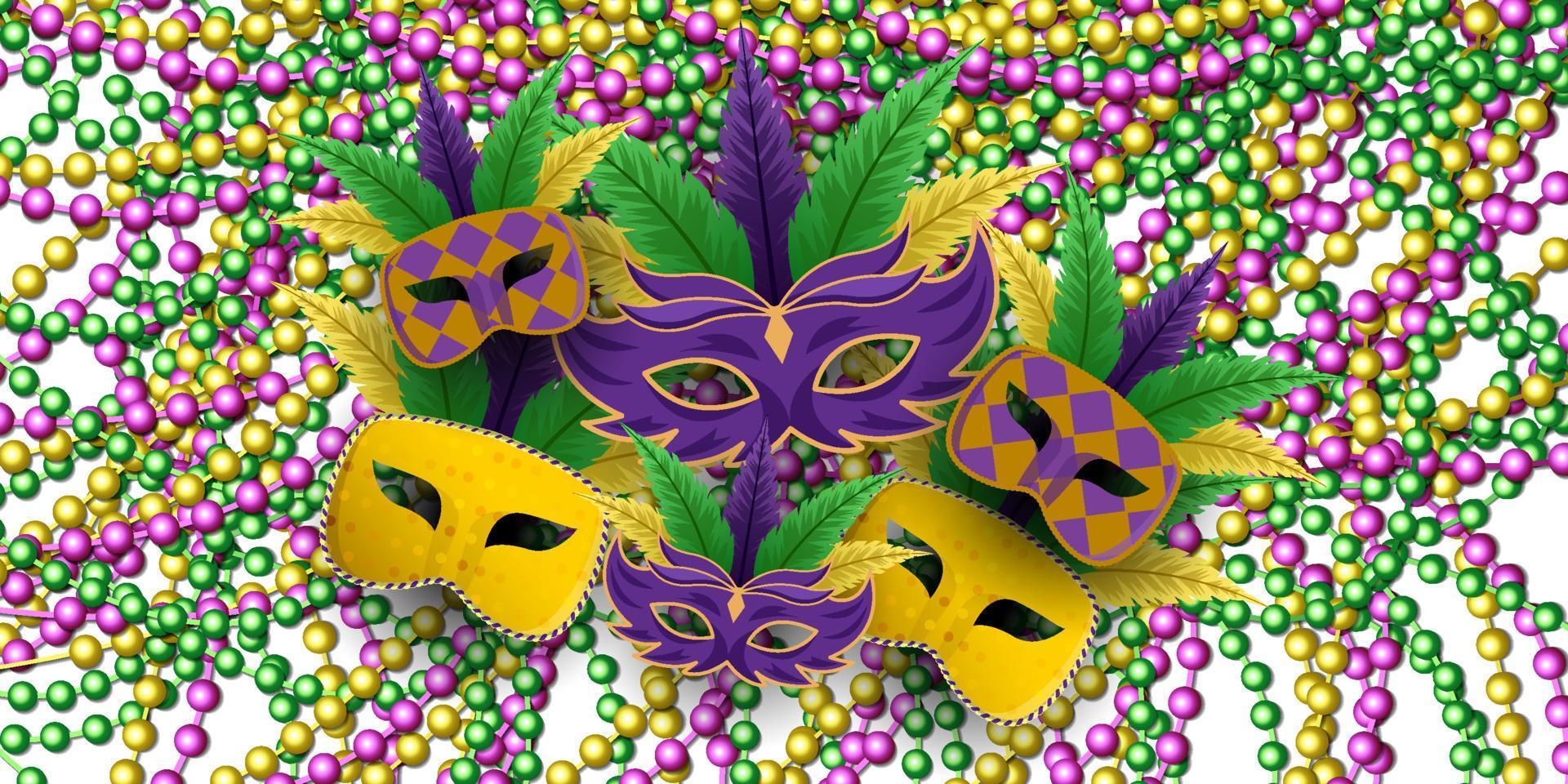 mardi gras med maskhög på pärlor bakgrund. Mardi gras vektor design illustration