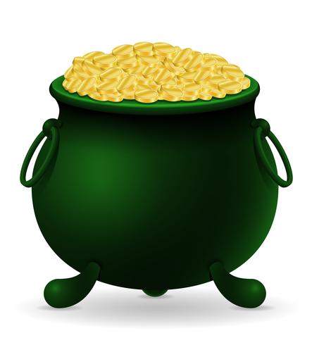 saint patrick dag cauldron med guldmynt lager vektor illustration