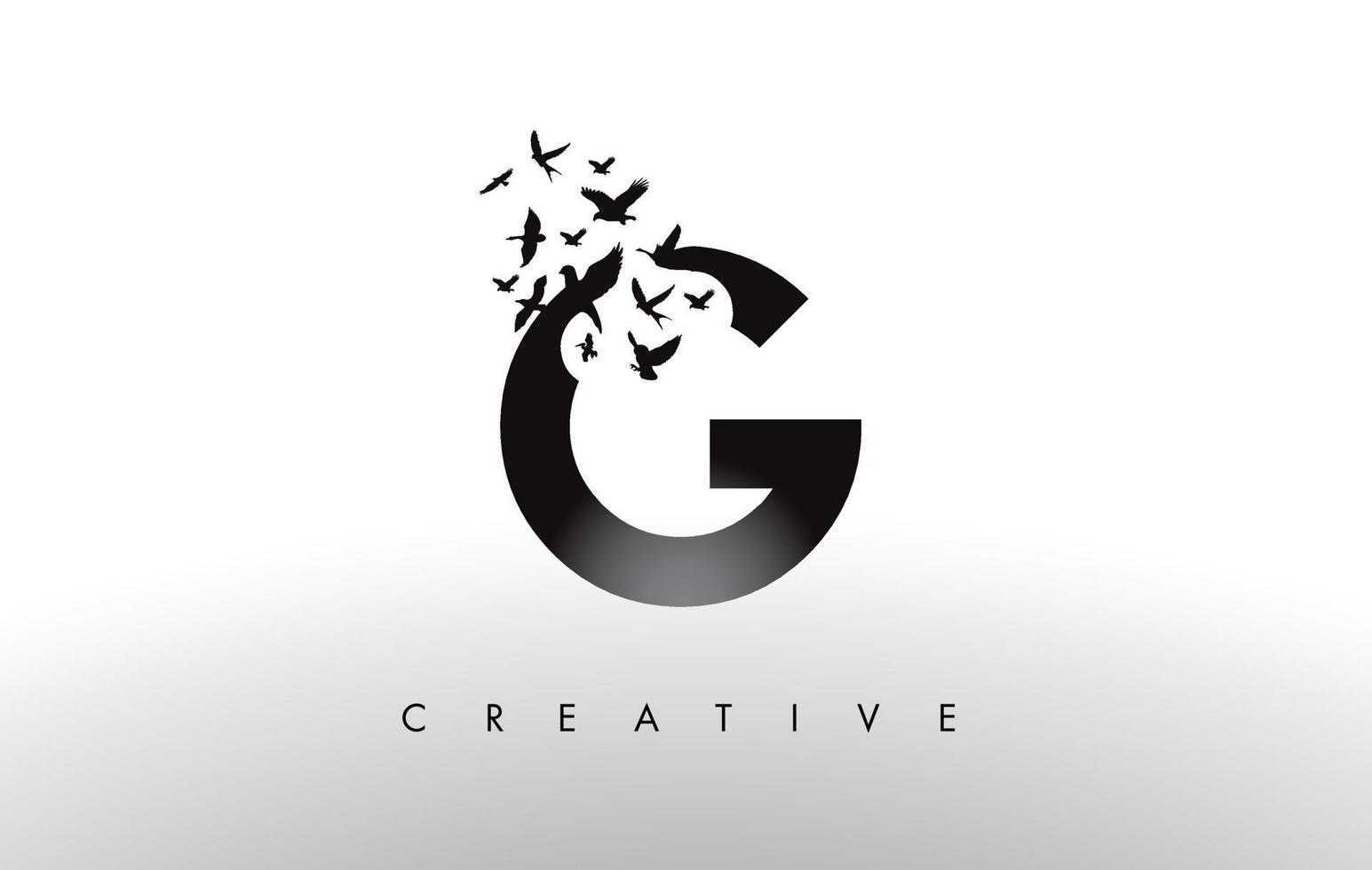 g Logo-Buchstabe mit Vogelschwarm fliegen und sich vom Buchstaben auflösen. vektor