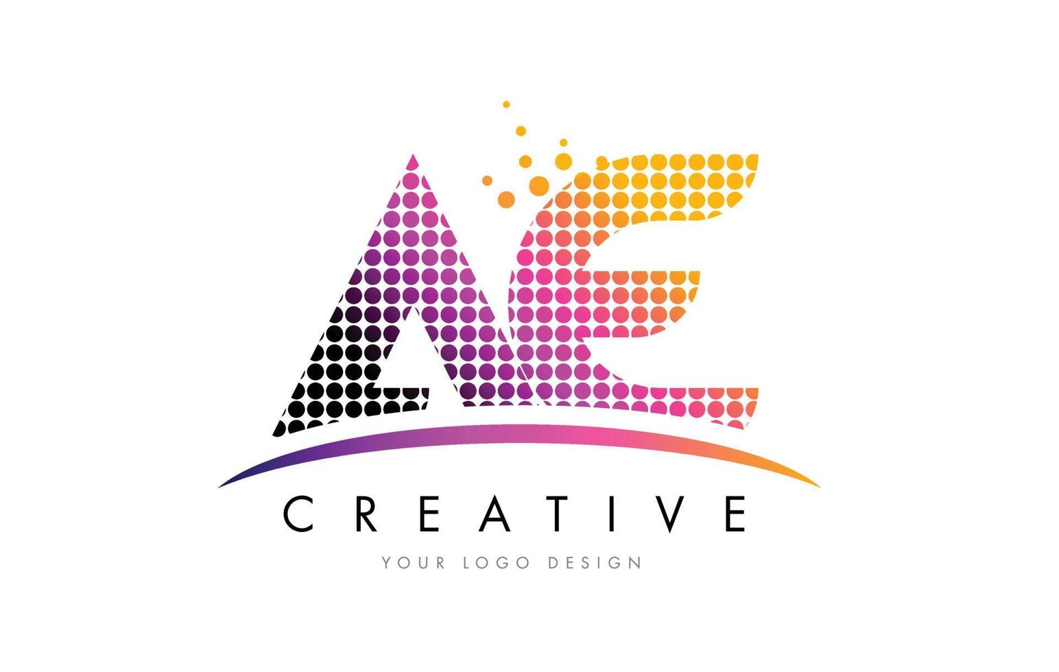 Ae Ad Letter Logo-Design mit magentafarbenen Punkten und Swoosh vektor