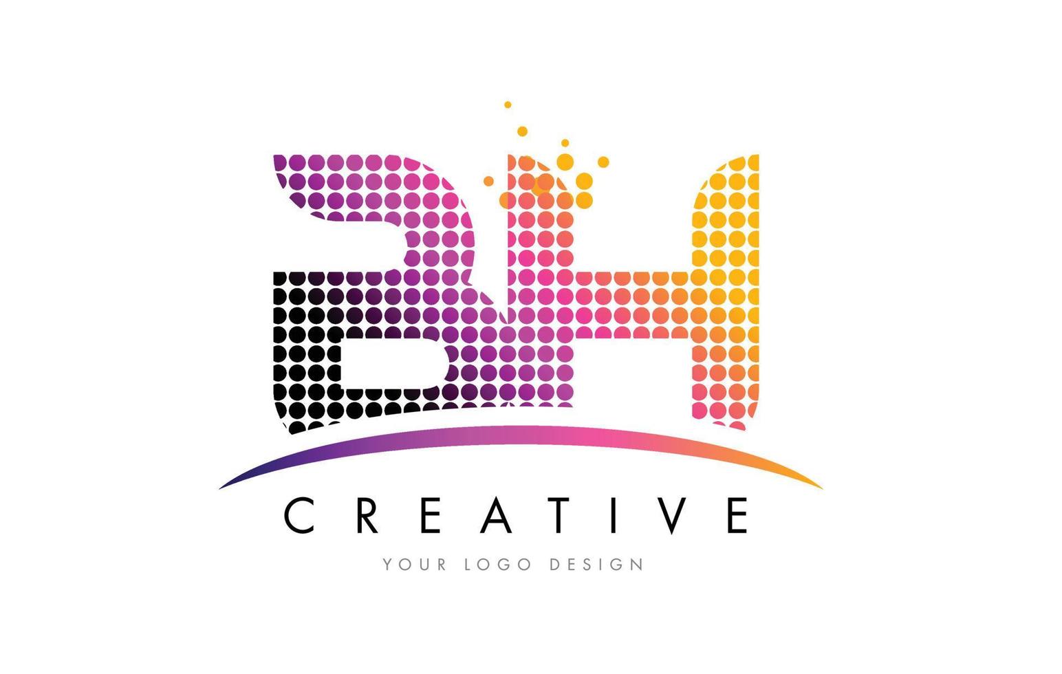 bh bh brief logo design mit magenta punkten und swoosh vektor