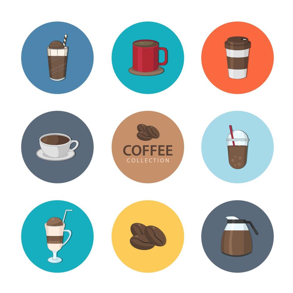 flache ikonen für café. Vektor-Illustration. stilvoller Kaffeesatz von Symbolen. Kaffee, Kaffeegetränke, Kaffeekannen und andere Geräte vektor