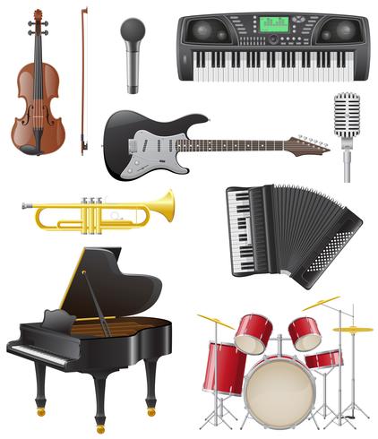 Ange ikoner för musikinstrument vektor illustration