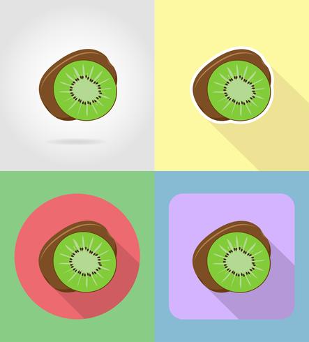Kiwi frukter platt uppsättning ikoner med skugg vektor illustration
