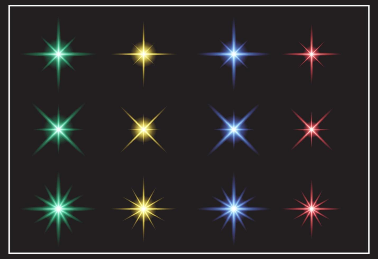 Icon-Set von Sternenlichtern mit mehrfarbigem und schwarzem Hintergrund vektor