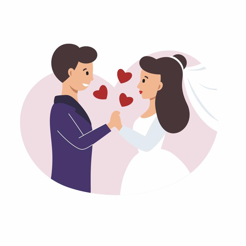 brudgummen håller brudens hand. vektor illustration för ett bröllop.