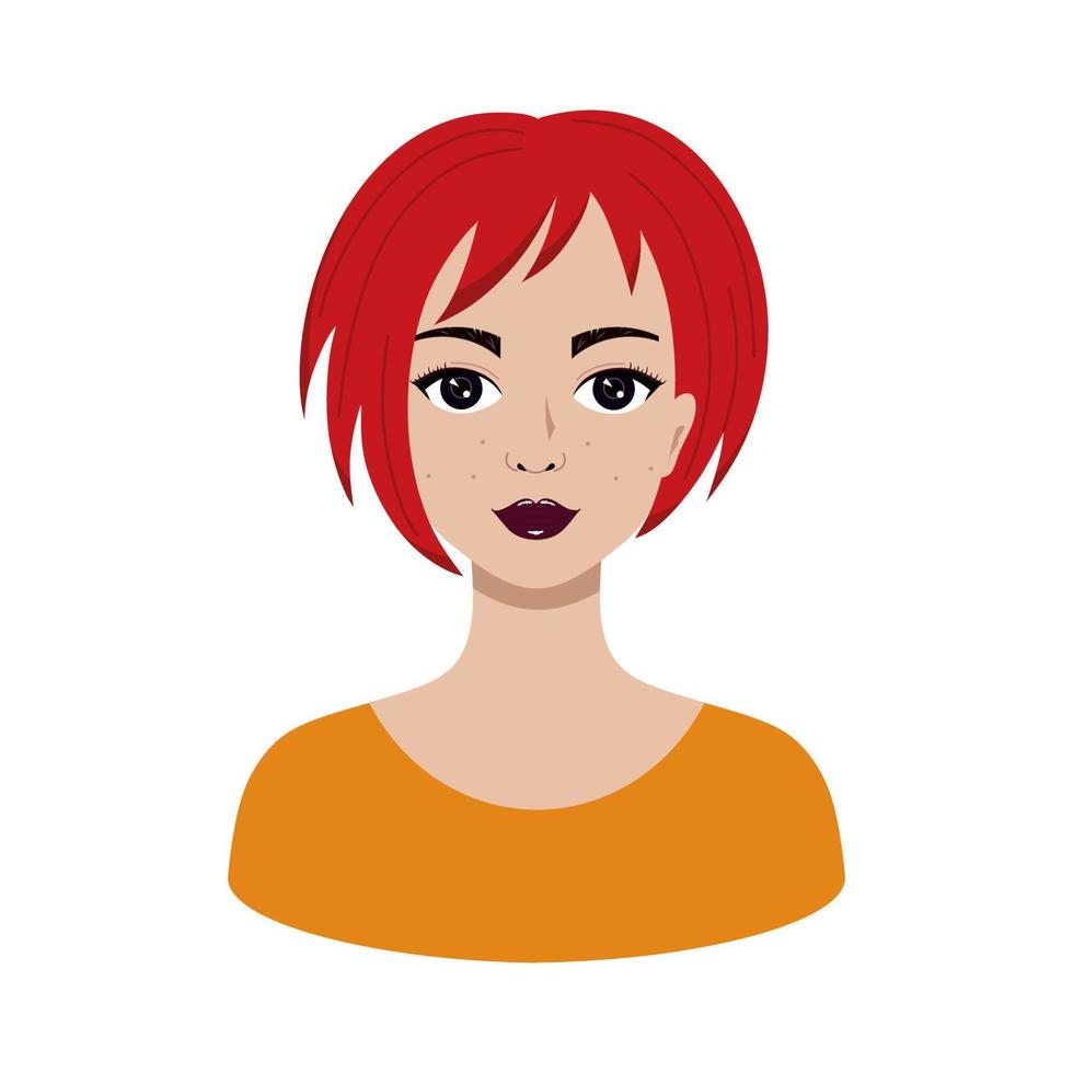 en vacker kvinna med rött hår och en moderiktig frisyr. sexig tjej med smink. porträtt av en kvinna för en avatar. vektor