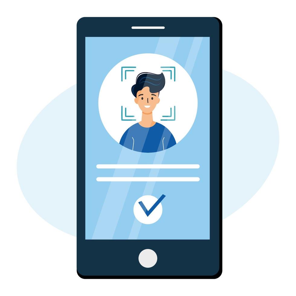 man använder ansiktsskanning på smartphone. säkerhet och dataskydd. vektor