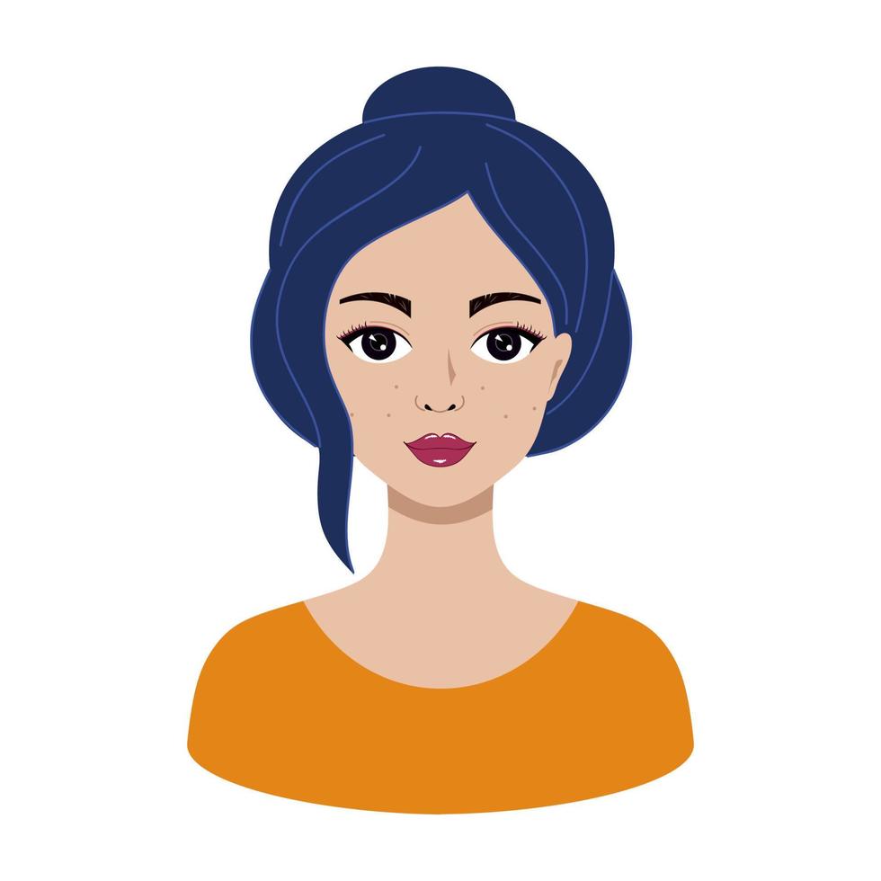 vacker flicka med blått hår. avatar av kvinna för socialt nätverk. vektor