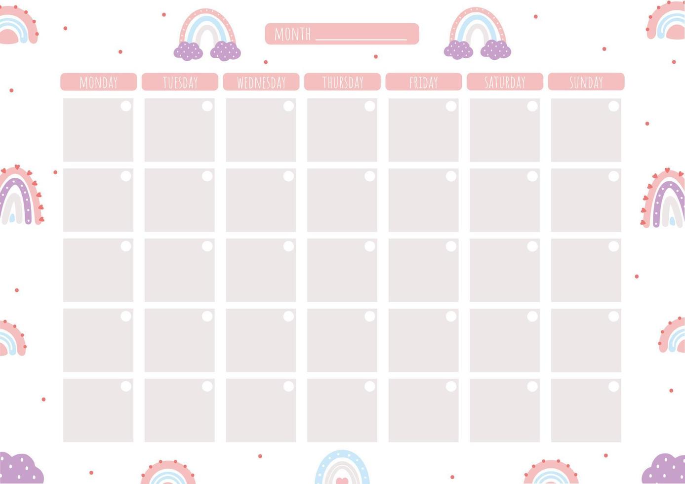 Businessplan für den Monat. universeller Kalender für Notizen. Aufgabenliste. Zeitplan für jeden Tag. vektor