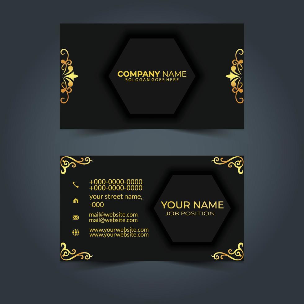 Luxus und elegante schwarze Gold-Visitenkarten-Vorlage auf schwarzem Hintergrund. Identität einer Modemarke. Vektor-Illustration vektor