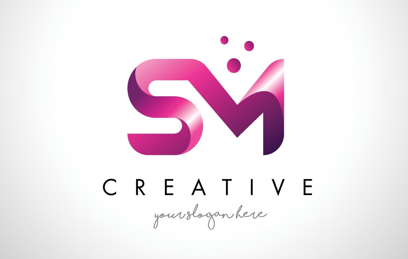SM-Brief-Logo-Design mit lila Farben und Punkten vektor