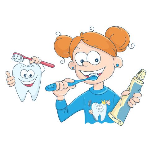 Vector Abbildung eines kleinen Mädchens, das ihre Zähne putzt