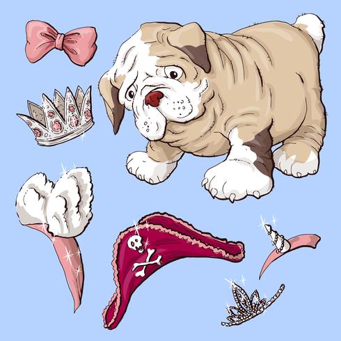 Glücklicher Karikaturhündchen, Porträt des tragenden Kragens des netten kleinen Hundes. vektor