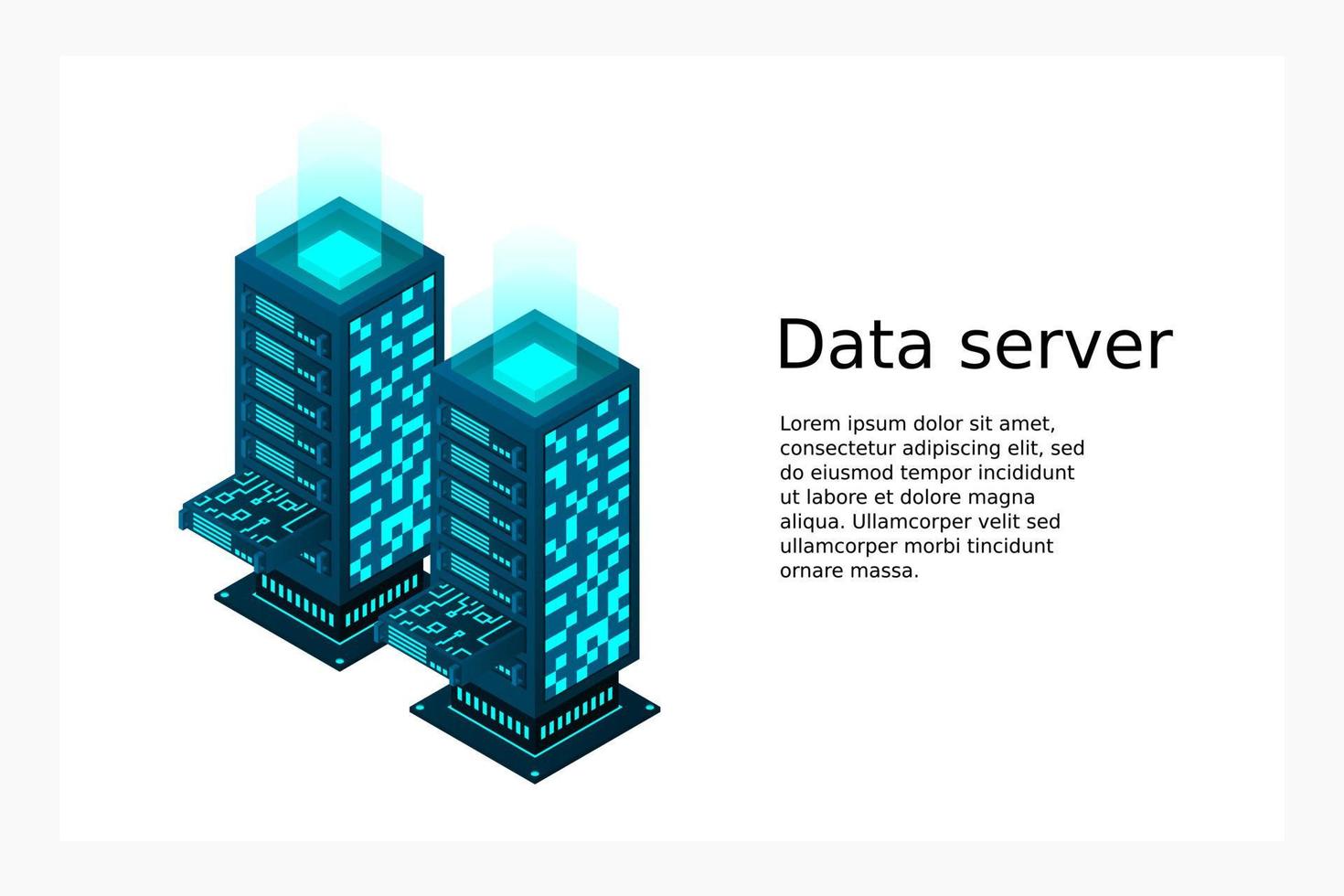 datacenter isometrisk vektorillustration. abstrakt 3d hosting server eller datacenter rum bakgrund vektor