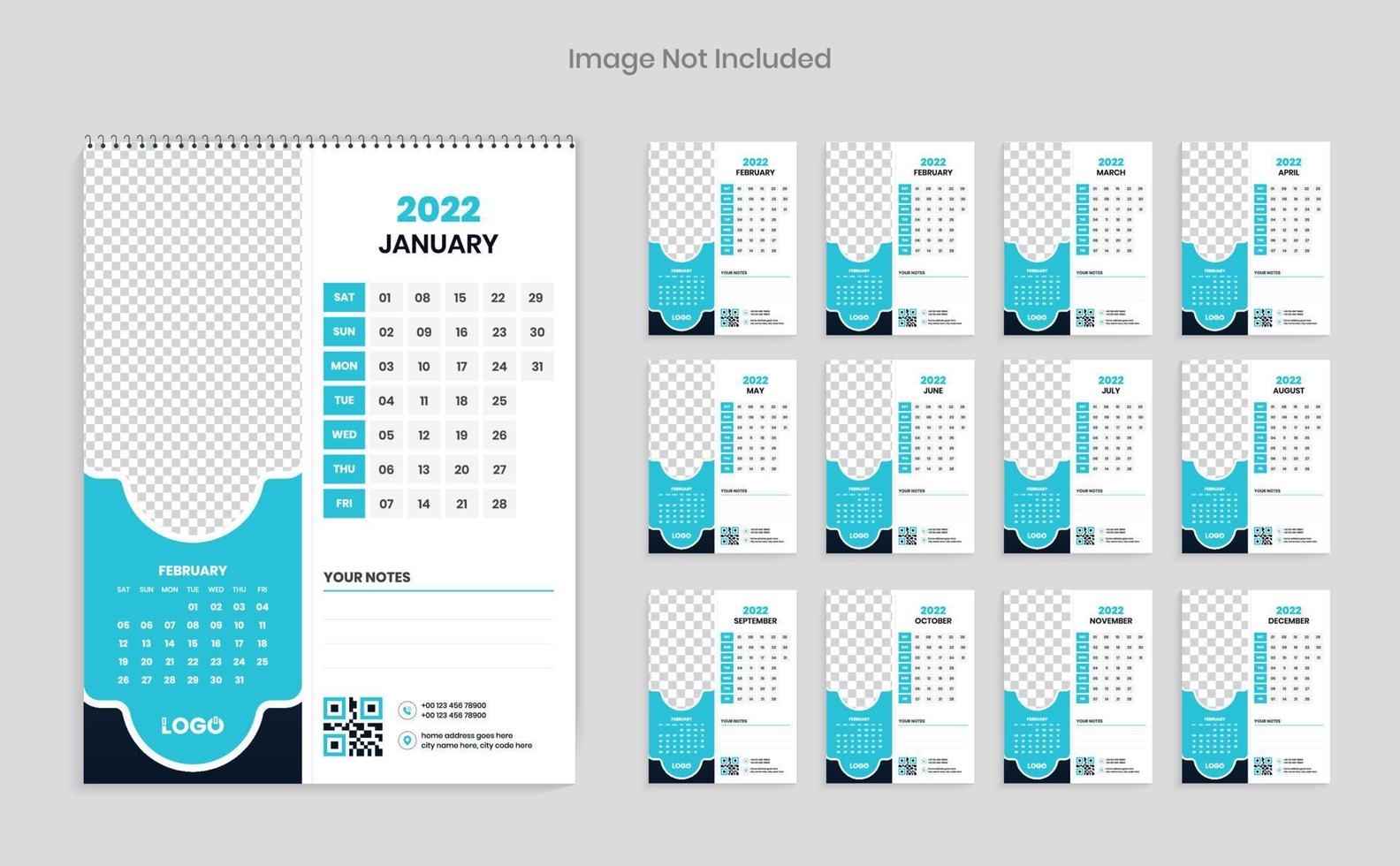 nyår 2022 kalenderdesignmall rent och minimalt tema vektor
