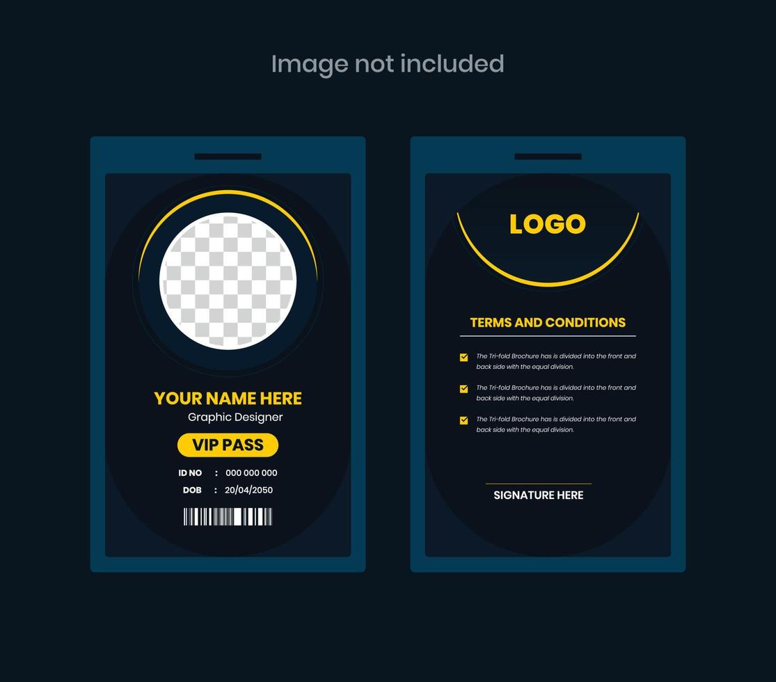Corporate offizielle ID-Karten-Design-Vorlage oder persönliche Identitätsvorlage gelbe Farbe modernes abstraktes dunkles Thema vektor