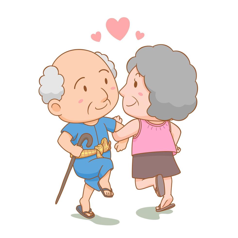 tecknad illustration av morföräldrar som dansar tillsammans med kärlek. nationella farföräldrarnas dag. vektor