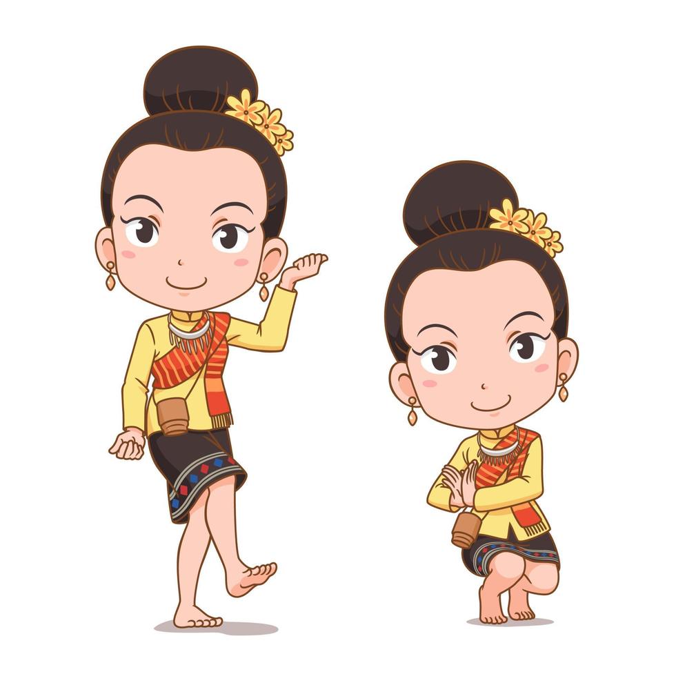 Zeichentrickfigur des traditionellen thailändischen Tänzermädchens. Serng Kratip Tanz. vektor