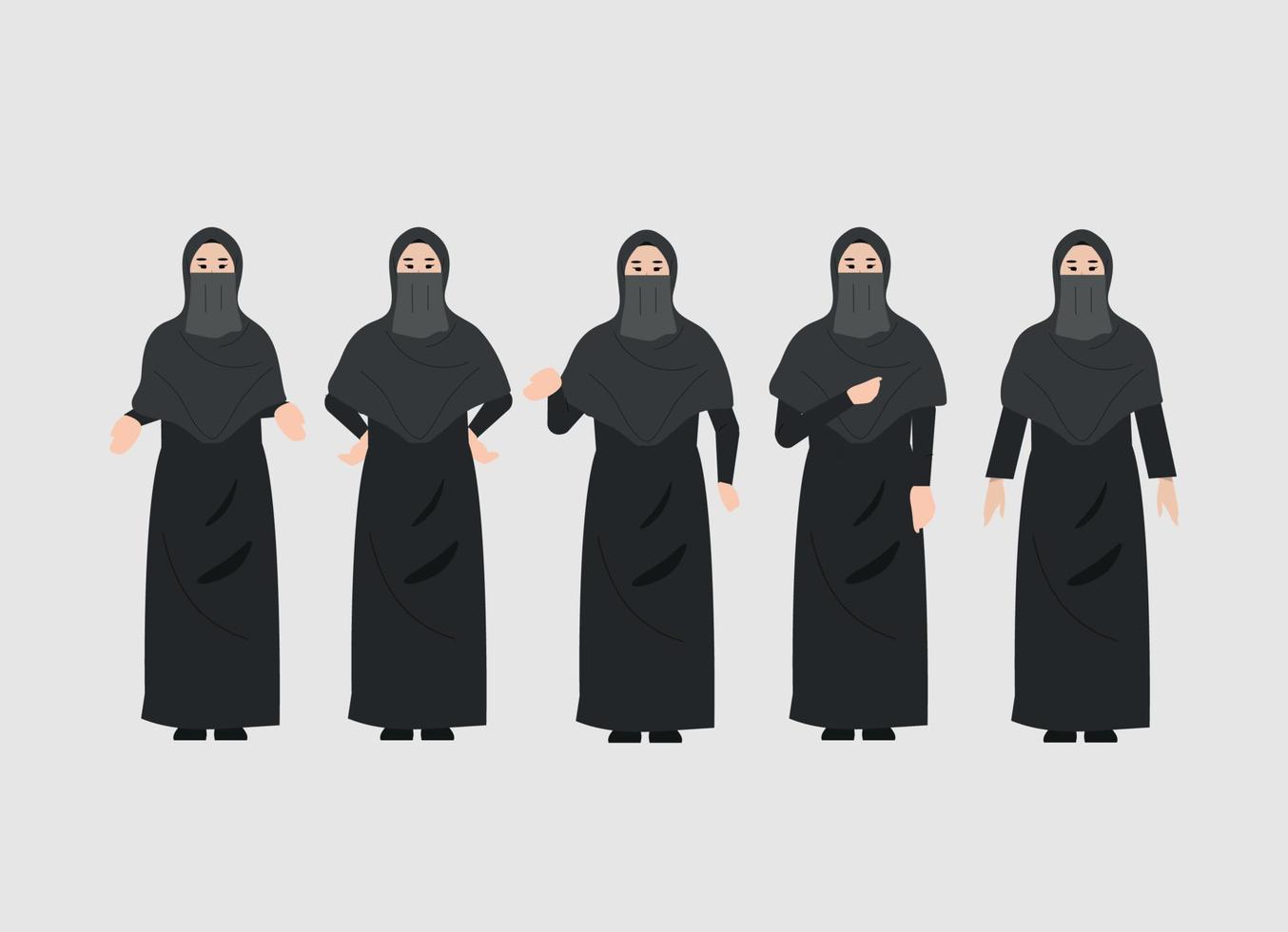 Set von muslimischen Frauen, die Nikab mit verschiedenen Posen tragen vektor