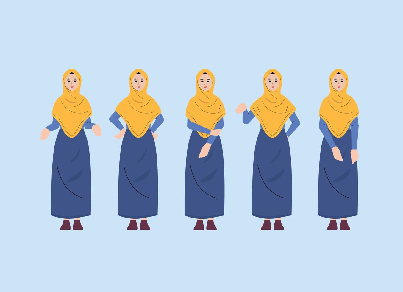 Set von muslimischen Frauen mit Hijab mit verschiedenen Posen vektor