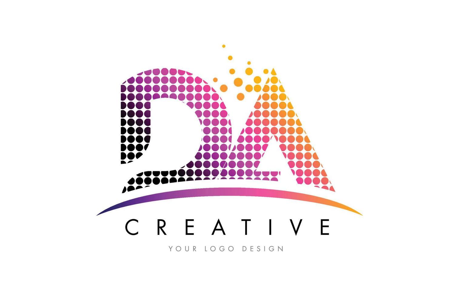 da da-Brief-Logo-Design mit magentafarbenen Punkten und Swoosh vektor