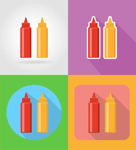 ketchup och senap fast food flat ikoner med skugg vektor illustration