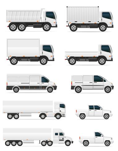 Satz Ikonenautos und -lkw für Transportfracht-Vektorillustration vektor