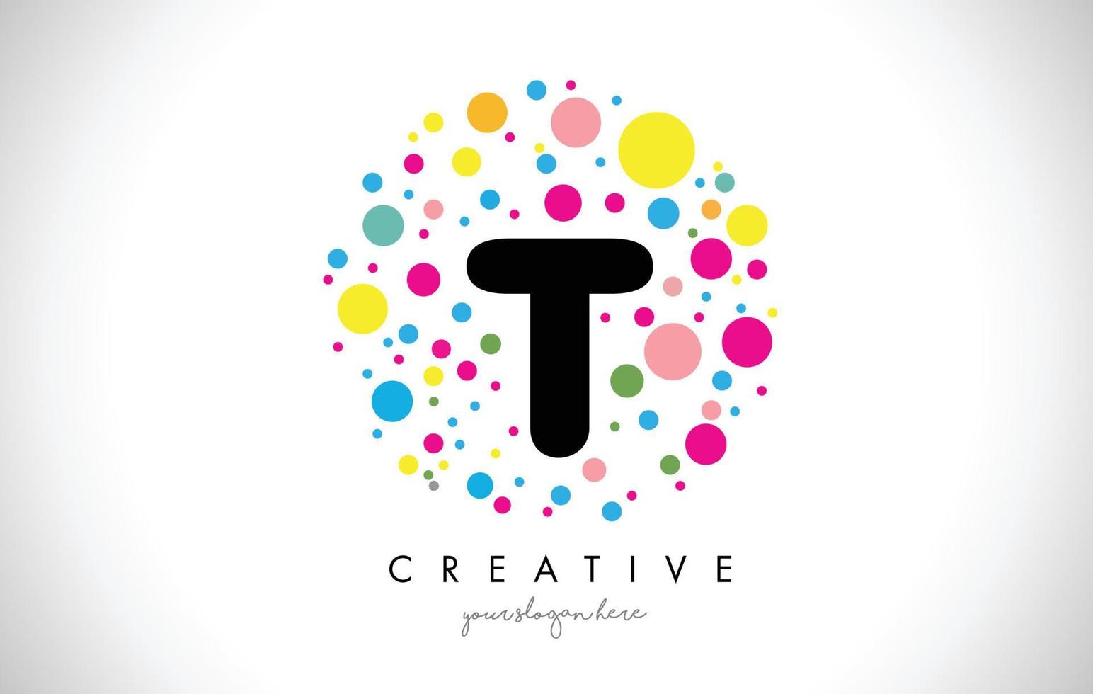 t Bubble Dots Letter Logo Design mit kreativen bunten Blasen. vektor