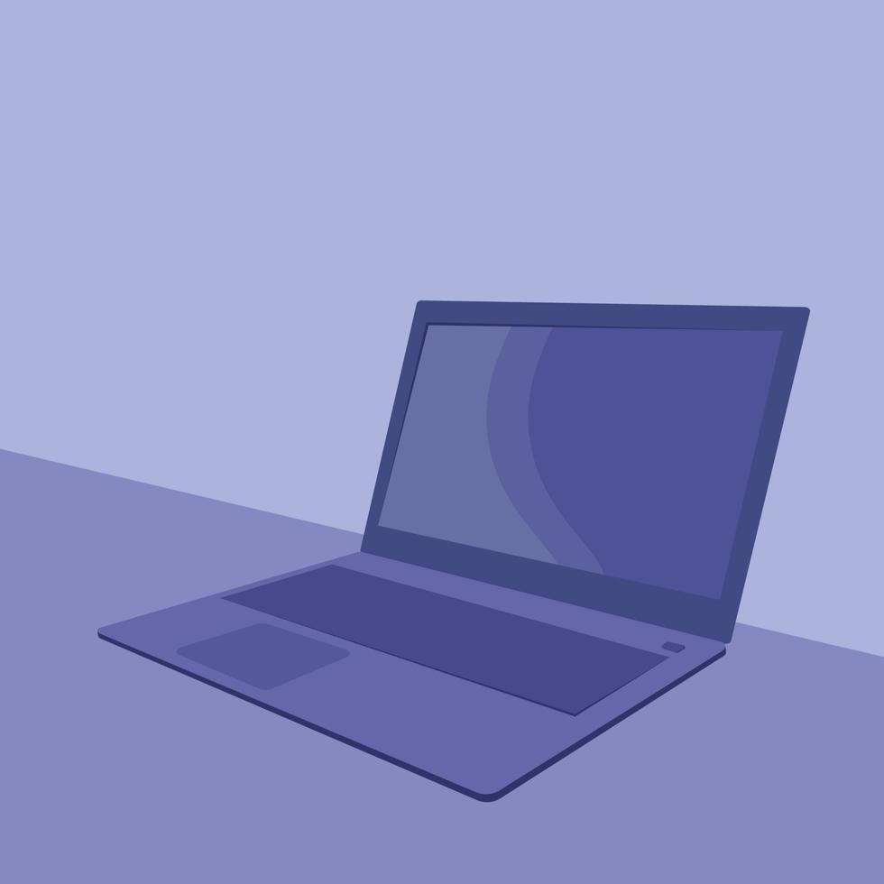 blauer Laptop auf dem Tisch, flaches Vektorbild, einzelnes Element auf blauem Hintergrund vektor