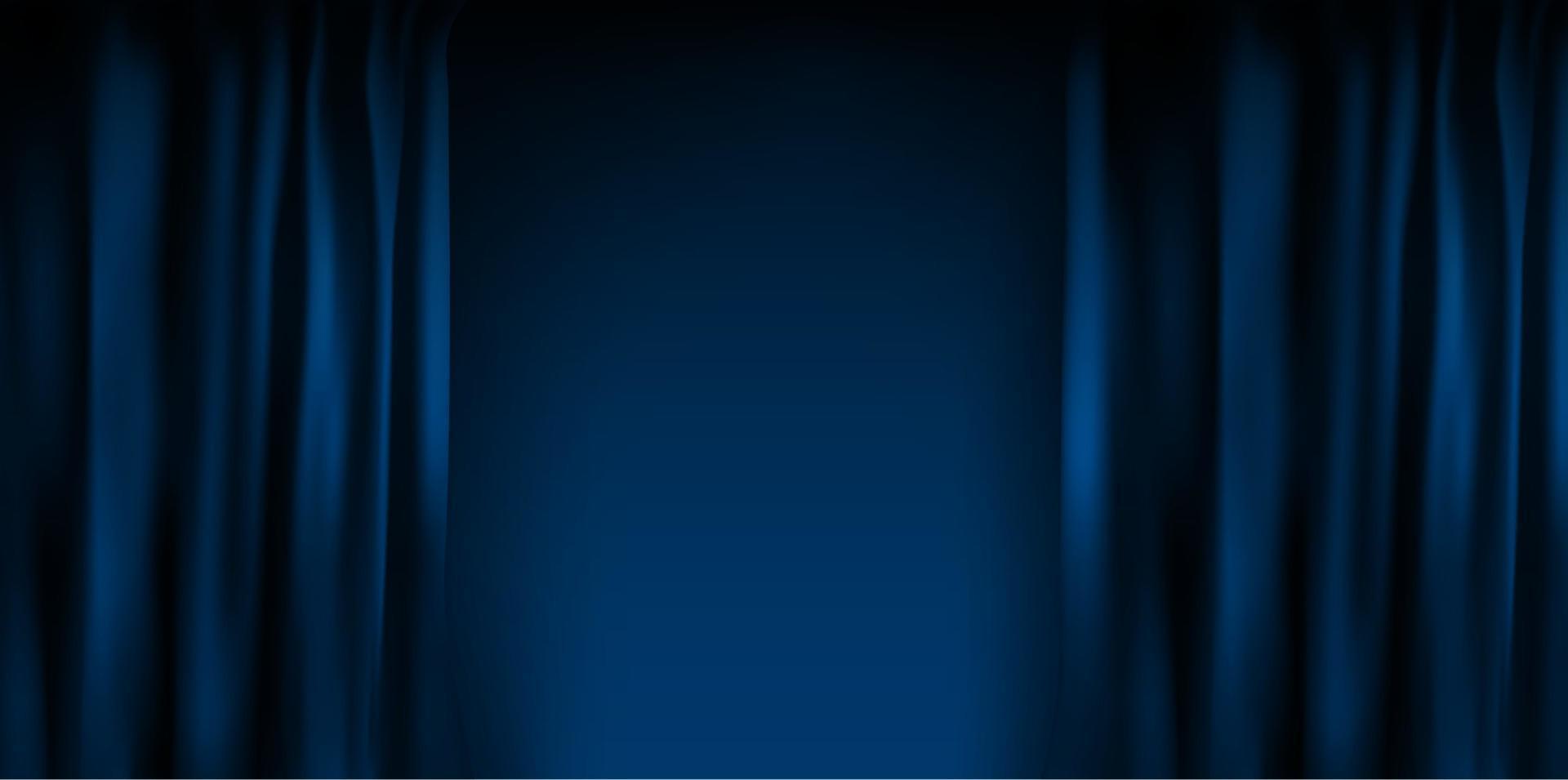 realistisk färgglad blå sammetridå vikad. alternativ gardin hemma i bio. vektor illustration