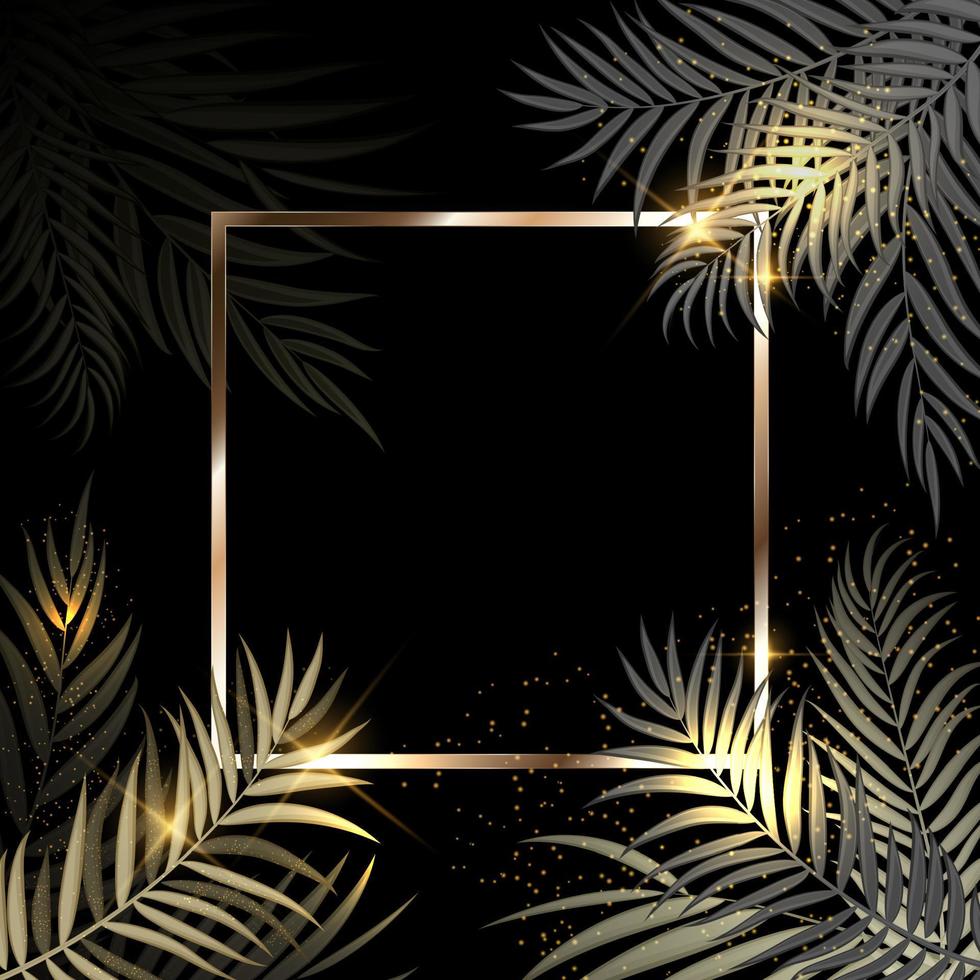 schöner goldener Silhouettenhintergrund des Palmenblattes mit Rahmenvektorillustration vektor