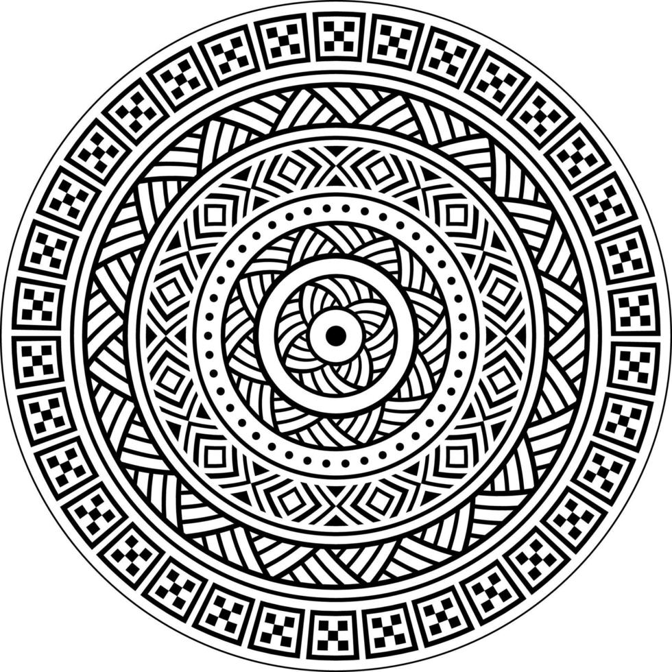 Stammes-Mandala, polynesischer hawaiianischer Tattoo-Stil, Boho-Stammes-Rundmuster, inspiriert von traditioneller geometrischer Kunst. Böhmische Mandala-Vektor-Ornament in Schwarz und Weiß, Yoga-Dekoration, Wandkunst vektor