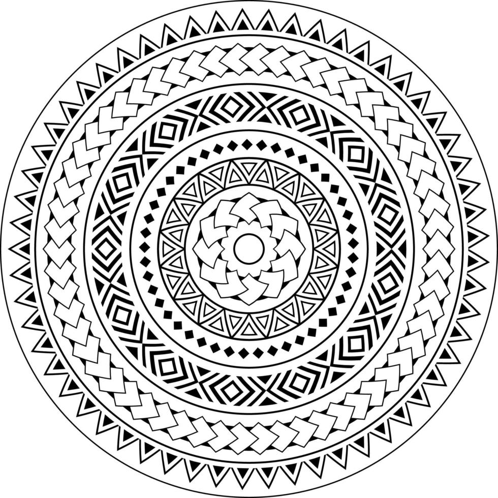 tribal mandala prydnad vektor design, geometriska hawaiiska tatuering stil mönster i svart och vitt. boho mandala illustration, monokrom design inspirerad av traditionell konst