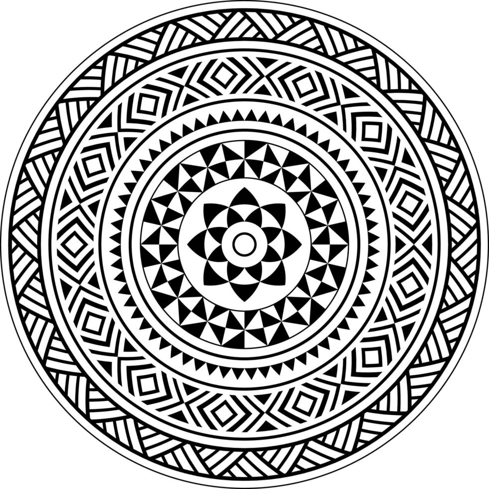 Stammes-Mandala, polynesisches Kreis-Tattoo-Stil-Mandala, polynesischer hawaiischer Mandala-Mustervektor, inspiriert von traditioneller Kunst aus Polynesien vektor