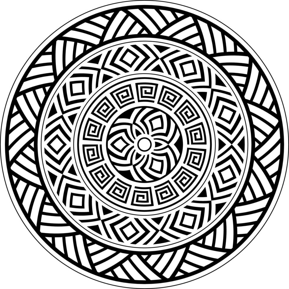 Stammes-Mandala-Ornament-Vektor-Design, geometrisches Muster im hawaiianischen Stil in Schwarz und Weiß. Mandala-Illustration, monochromes Design, inspiriert von traditioneller Kunst für Yoga-Dekoration vektor