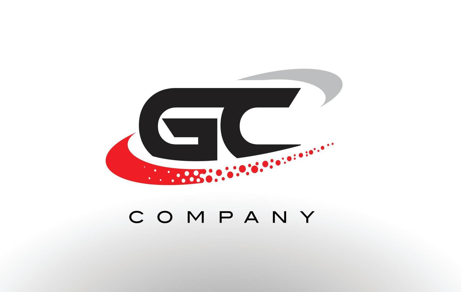 gc modernes Buchstaben-Logo-Design mit rot gepunktetem Swoosh vektor