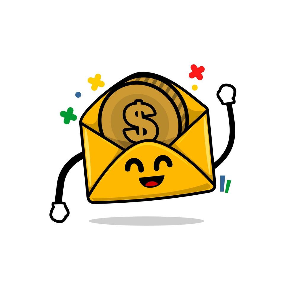 Geldbenachrichtigungskonzept empfangen. isolierte süße Mail-Cartoon-Gesicht-Vektor-Illustration vektor