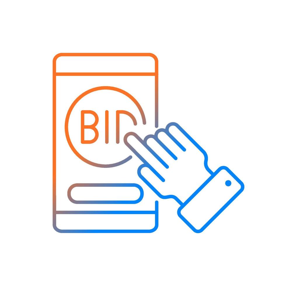 auktion mobil app gradient linjär vektor ikon. smartphone programvara. anbudstävlingsansökan. e-handel. tunn linje färgsymbol. modern stil piktogram. vektor isolerade konturritning