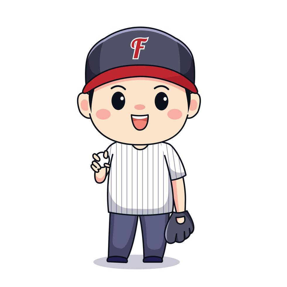 süßer Junge, der Baseball Kawaii Chibi Charakterdesign spielt vektor