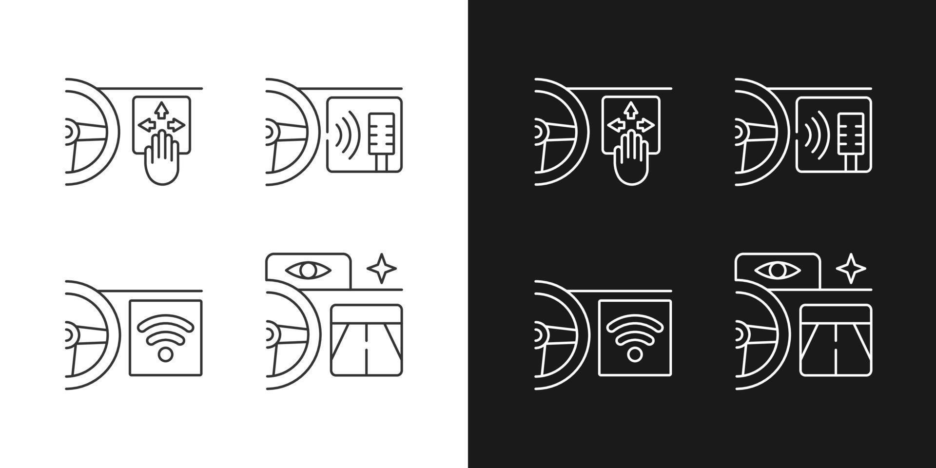 avancerad bilteknik linjära ikoner inställda för mörkt och ljust läge. gest kontroll. digital rösthjälp. anpassningsbara symboler för tunna linjer. isolerade vektor kontur illustrationer. redigerbar linje