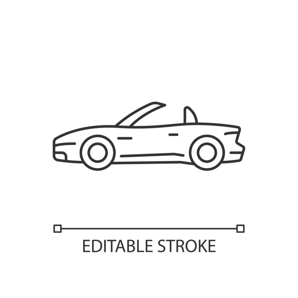 Lineares Symbol für Cabrio-Autos. Cabriolet mit versenkbarem Dach. Fahrerlebnis mit offenem Verdeck. dünne Linie anpassbare Illustration. Kontursymbol. Vektor isolierte Umrisszeichnung. bearbeitbarer Strich