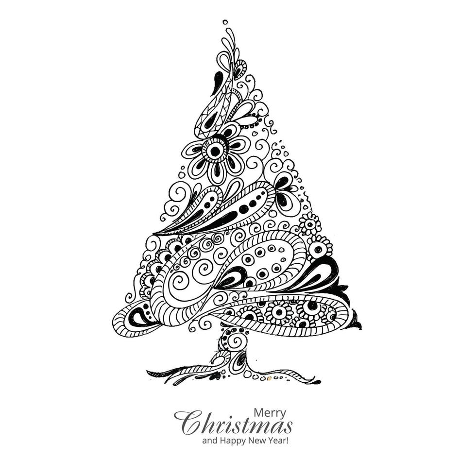 Hand zeichnen Weihnachtsbaum Weihnachtskarte Hintergrund vektor
