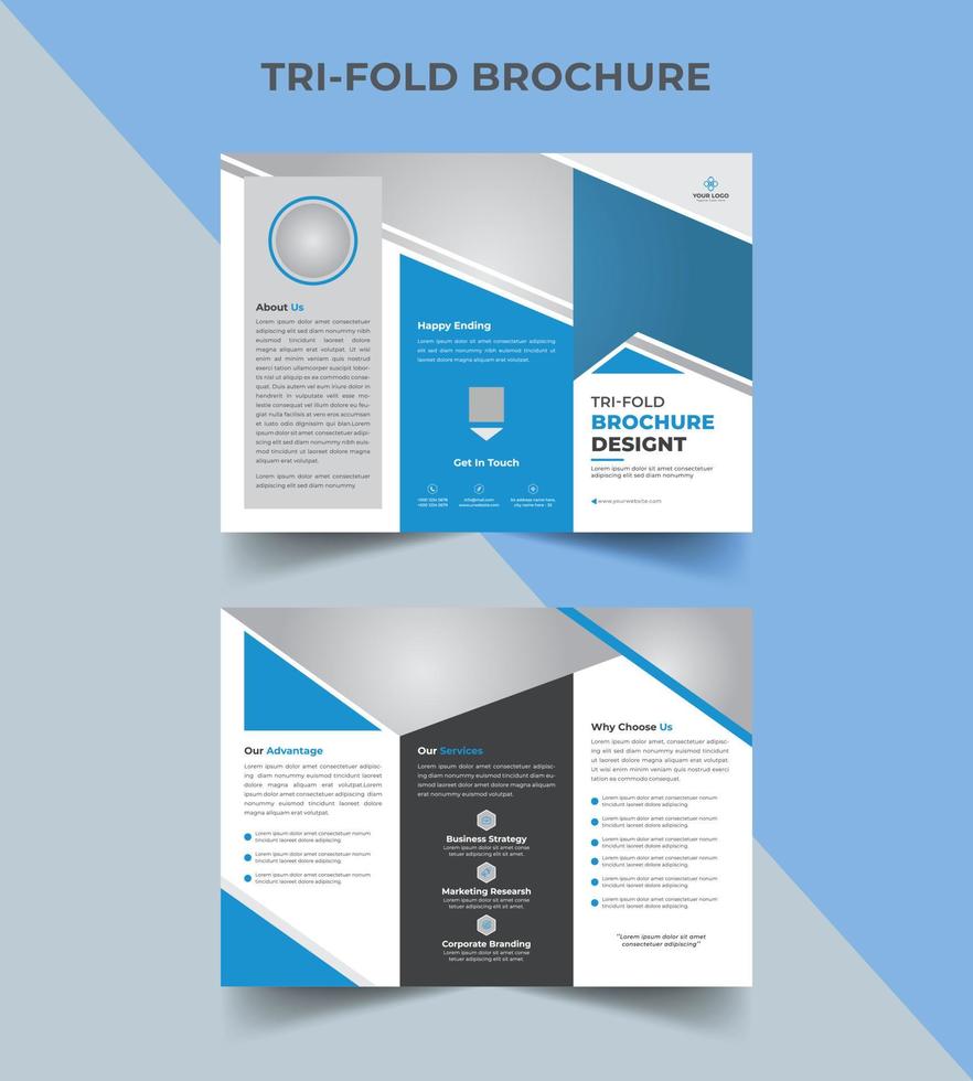 business tri fold broschyr design, företagsmall i tri fold broschyr layout vektor