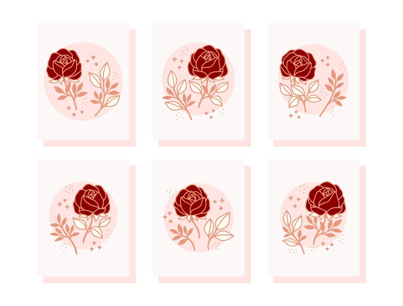 samling av vintage romantiska kortmallar med rosa rosblommor vektor