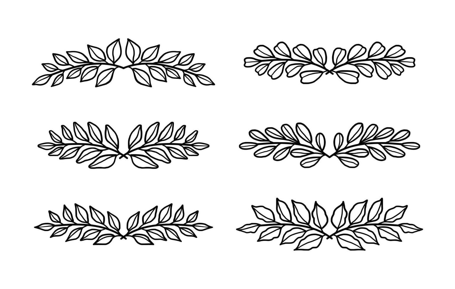 Sammlung von handgezeichneten linearen Blattkränzen, Zweigen und Lorbeeren für die Dekoration vektor