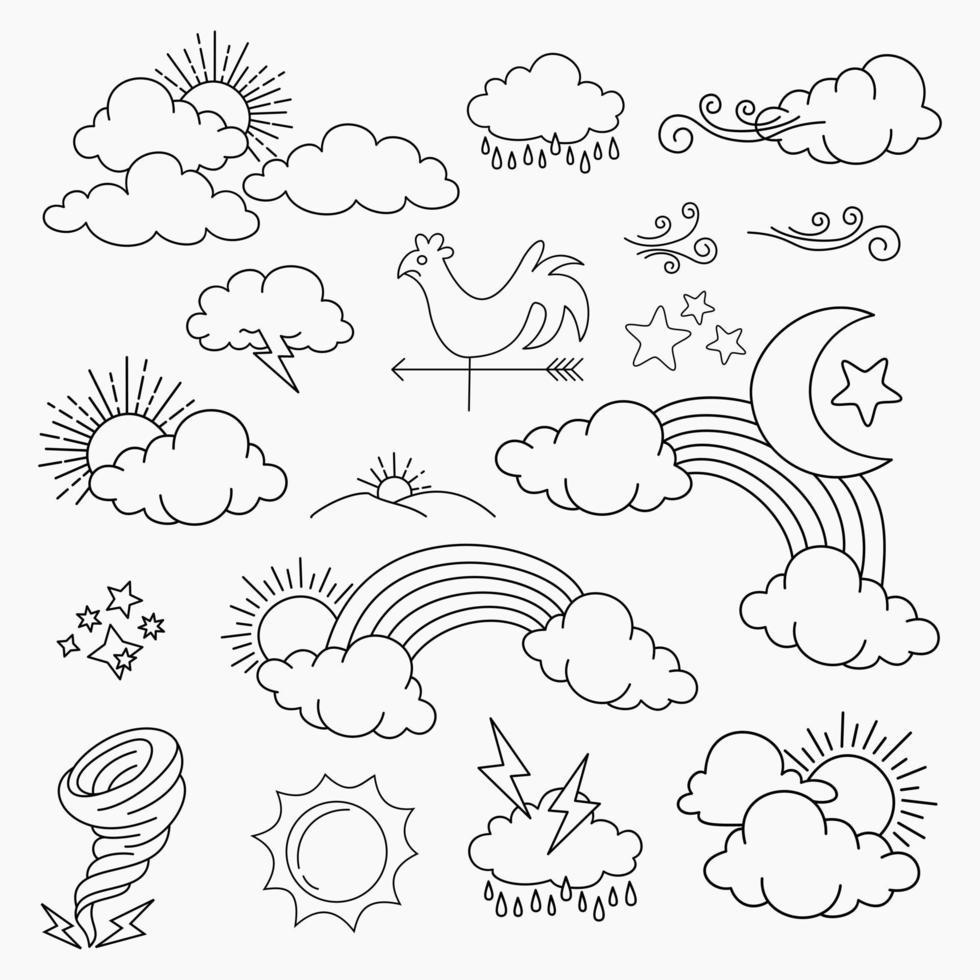 Wetter-Doodle-Vektor-Set-Illustration mit Hand zeichnen Linie Kunst-Stil Vektor, Stern, Sonne vektor