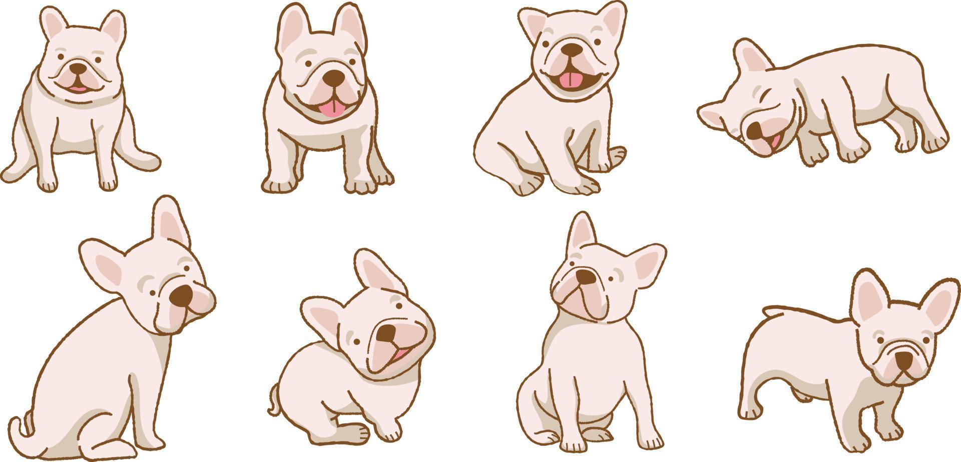 Cartoon lustige französische Bulldogge Hund Illustrationssatz vektor