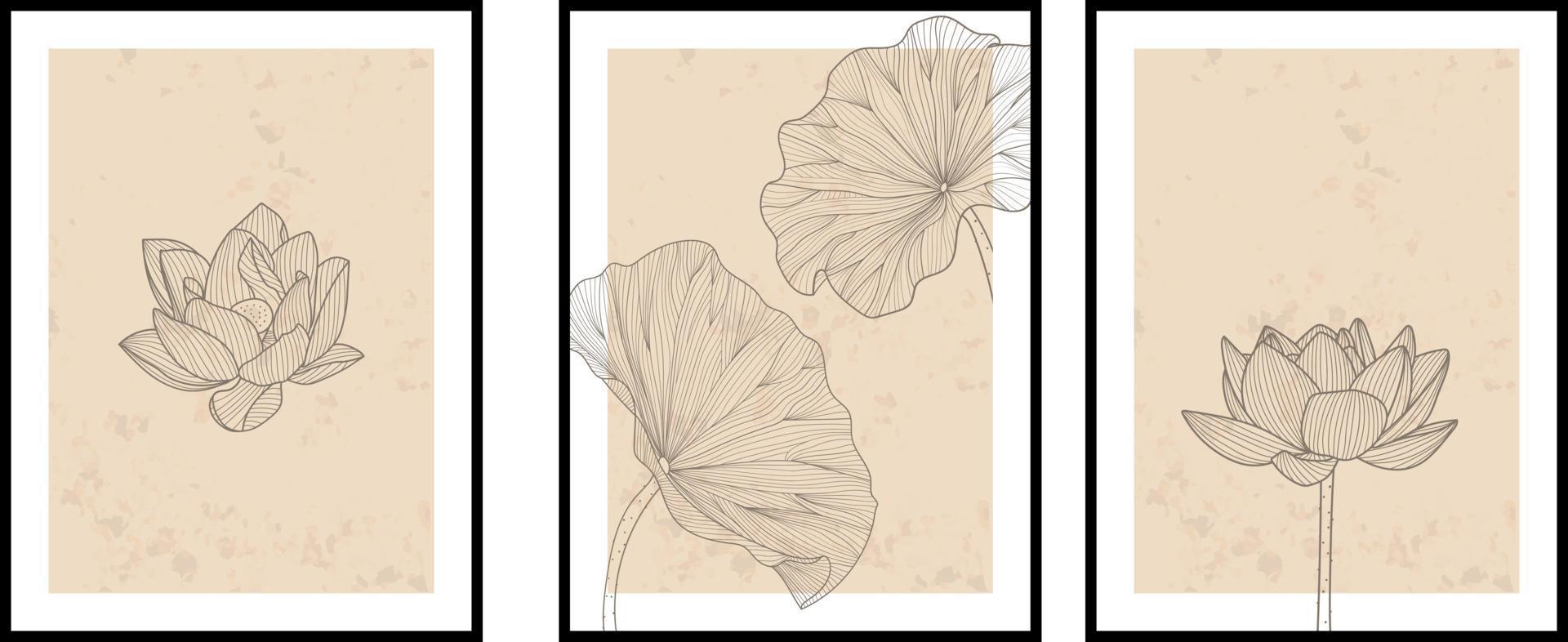 Lotusblütenblatt-Linien-Kunstverzierung, Wanddekoration, Poster, Postkarte und Cover-Design vektor
