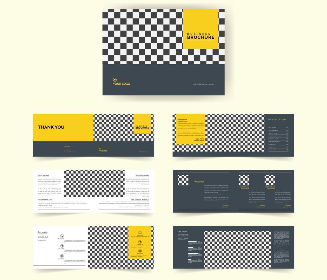 modernes horizontales Broschüren-Vorlagen-Layout-Design für Unternehmen, bearbeitbares Vorlagen-Layout für die Unternehmensbroschüre mit 12 Seiten, minimales Vorlagen-Design für Geschäftsbroschüren. vektor